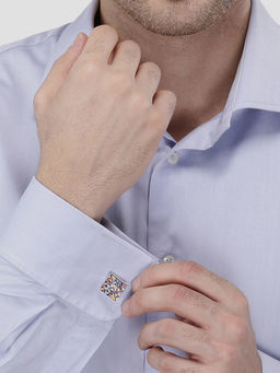 Yellow Chimes - Silver-Toned And Red Square Cufflinks