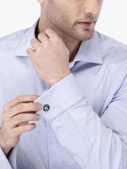 Yellow Chimes - Navy Blue And Silver-Toned Round Cufflinks