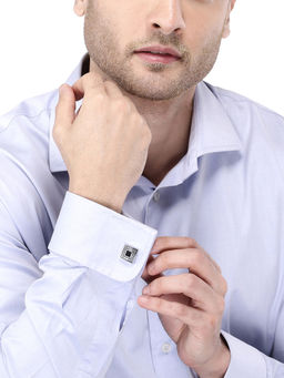 Yellow Chimes - Silver And Black Geometric Cufflinks And Tie Pin