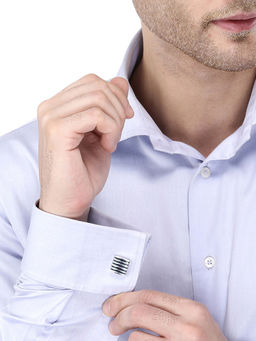 Yellow Chimes - Silver-Toned And Black Rectangle Cufflinks