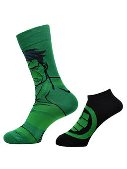 Balenzia - x Marvel Crew & Ankle Sock for Men- "THE INCREDIBLE HULK" Green & Black (Pack of 2)