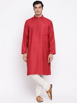 Fabindia - Maroon Viscose Silk Woven Long Kurta
