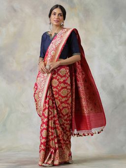 WeaverStory - Handloom Pure Katan Silk Banarasi Saree With Unstitched Blouse