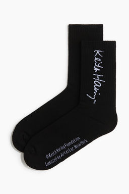 H&M - Men Black Motif-Detail Socks