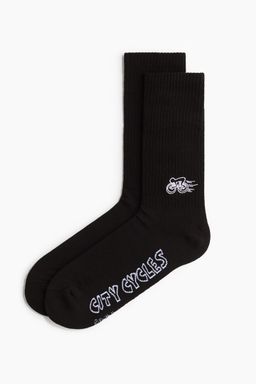H&M - Men Black Motif-Detail Socks