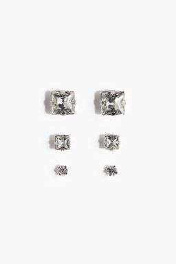 H&M - Men Silver 3 Pairs Stud Earrings