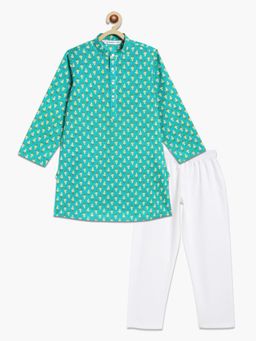 Campana - Boys Palash Kurta with Pyjama - Petit Paisley Print - Turquoise (Set of 2)