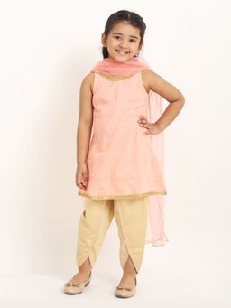 Campana - Girls Vani Kurta with Dhoti - Peach (Set of 3)