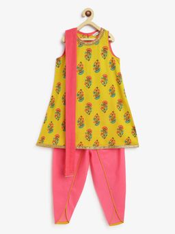 Campana - Girls Vani Kurta with Dhoti - Green (Set of 3)