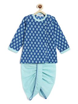 Campana - Boys Ananda Kurta with Dhoti Blockprint - Royal Blue (Set of 2)