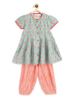 Campana - Girls Ruhi Kurta with Afghani Salwar - Sage Green (Set of 2)