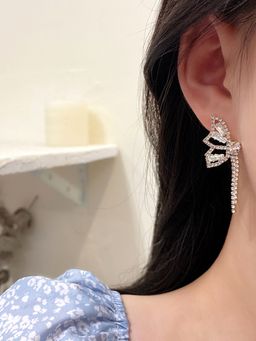 Yellow Chimes - Gold Tone Sparkling Crystal Butterfly Shape Drop Earrings