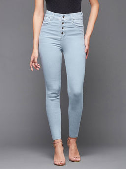 Miss Chase - Womens Light Blue Super Slim High Rise Distressed Ice Wash Denim Jeans