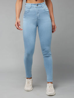 Miss Chase - Womens Light Blue Skinny High Rise Distressed Ice Wash Denim Jeans