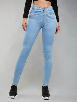 Miss Chase - Womens Light Blue Skinny High Rise Distressed Ice Wash Denim Jeans