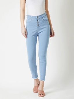 Miss Chase - Womens Light Blue Hemline Cropped Acid Wash Stretchable Denim Jeans