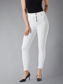 Miss Chase - Womens White Skinny Fit High Rise Detailing Stretchable Denim Jeans