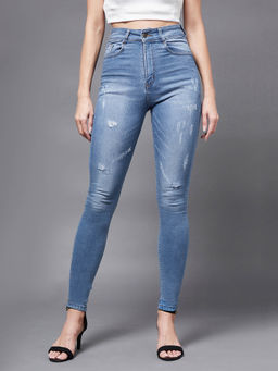Miss Chase - Womens Blue Skinny High Rise Stretchable Denim Jeans