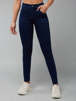 Miss Chase - Women's Navy Blue Skinny Fit Mid Rise Denim Stretchable Jeans