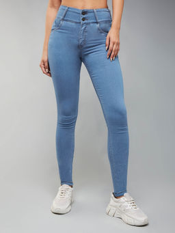 Miss Chase - Womens Blue Skinny Fit Ice Wash Stretchable High Waist Denim Jeans