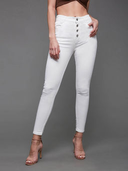 Miss Chase - Womens White Skinny Fit High Rise Clean Look Bleached Denim Jeans
