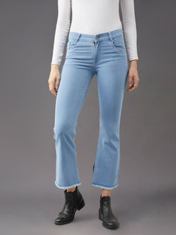 Miss Chase - Womens Light Blue Straight High Rise Cropped Denim Stretchable Jeans