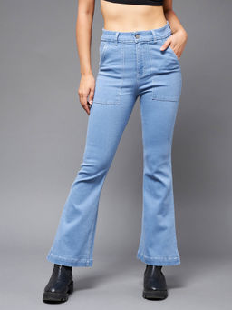 Miss Chase - Womens Light Blue Bootcut High Rise Stretchable Denim Jeans