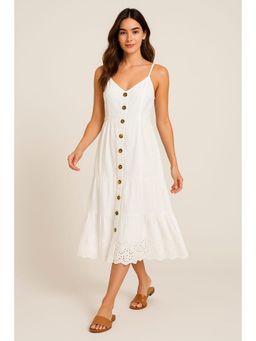NOBARR - Womens White Cotton Button-Down Midi Dress