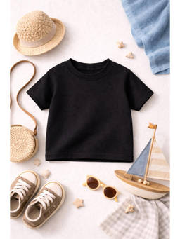 The Fit Theory - Boys Black Short Sleeves Solid Round Neck T-Shirt