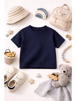 The Fit Theory - Boys Navy Blue Short Sleeves Solid Round Neck T-Shirt