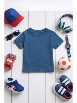 The Fit Theory - Boys Blue Short Sleeves Solid Round Neck T-Shirt