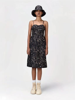 Genes Lecoanet Hemant - Women's Black Printed Knee Length Dress