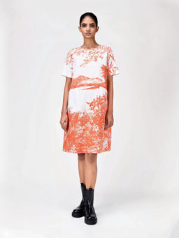 Genes Lecoanet Hemant - Women's Orange Printed Knee Length Dress