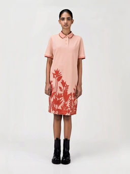 Genes Lecoanet Hemant - Women's Peach Floral Knee Length Dress