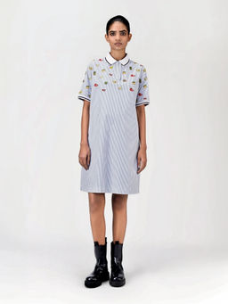 Genes Lecoanet Hemant - Women's Blue Stripes Knee Length Dress