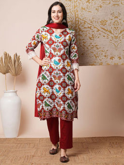 FASHOR - Ethnic Printed Kurta with Pant & Dupatta (Set of 3)