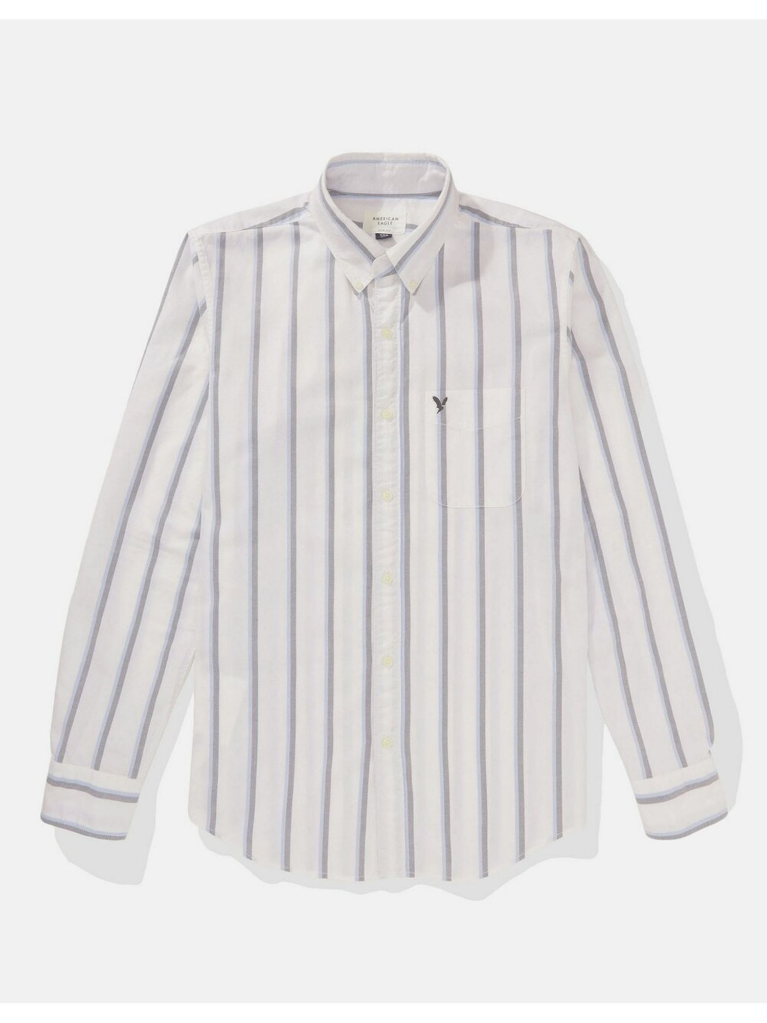 Buy American Eagle Men White Striped Oxford Button-Up Shirt Online