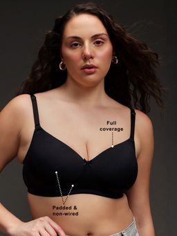 Clovia - Padded Non-Wired Full Coverage T-Shirt Bra In Black