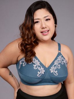 Clovia - Non-Padded Non-Wired Full Figure T-Shirt Bra in English Blue - Cotton Rich