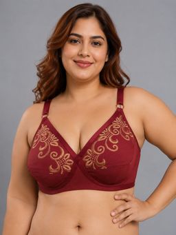 Clovia - Non-Padded Non-Wired Full-Figure Bra in Maroon - Cotton Rich