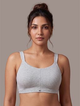 SOIE - Women Full Coverage Padded Non-Wired High Impact Cotton Sports Bra - Grey