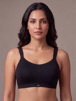 SOIE - Women Full Coverage Padded Non-Wired High Impact Cotton Sports Bra - Black