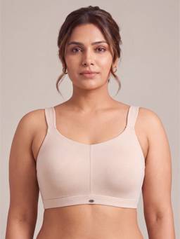 SOIE - Women Full Coverage Padded Non-Wired High Impact Cotton Sports Bra - Nude
