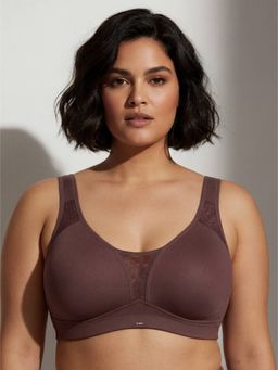 SOIE - Women Non Padded Non Wired Stretch Cotton Full Coverage Minimizer Bra - Brown