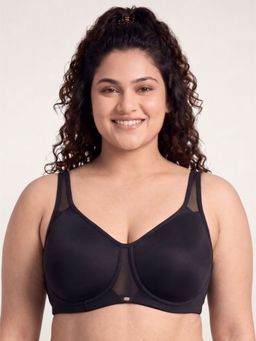 SOIE - Women Non Padded Non wired Full Coverage Cups Minimiser T-Shirt Bra - Black