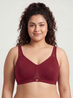 SOIE - Women Non Padded Non wired Full Coverage Cups Minimiser T-Shirt Bra - Red