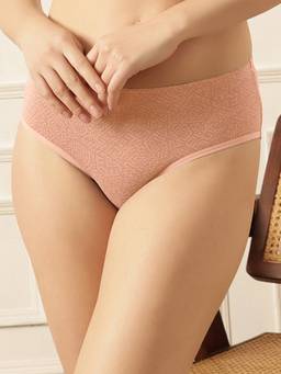 Clovia - Mid Waist Geometric Print Hipster Panty in Peach Colour