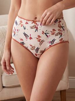 Clovia - Floral Print High-Waist Hipster Panty in Cream Colour