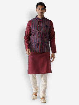 KISAH - Men Red Kurta Jacket (Set of 3)
