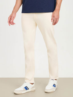 Styli - Men Solid Slim Fit Jeans Cream Cotton
